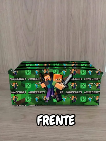Estojo Escolar com 3 Zíperes Minecraft