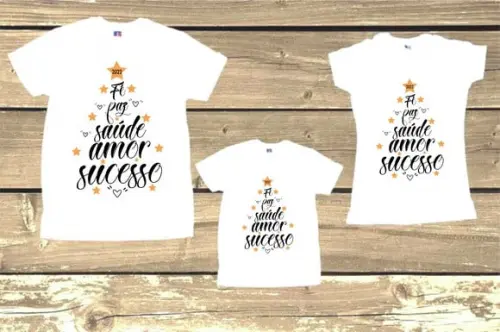 Kit 3 Camisetas Feliz 2026 Fé Paz Saúde Amor Sucesso