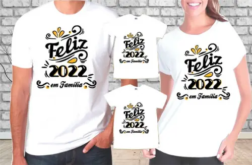 Kit com 8 Camisetas Feliz 2025 em Familia