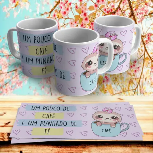 Caneca Preguiça Um pouco de Café e um Punhado de Fé