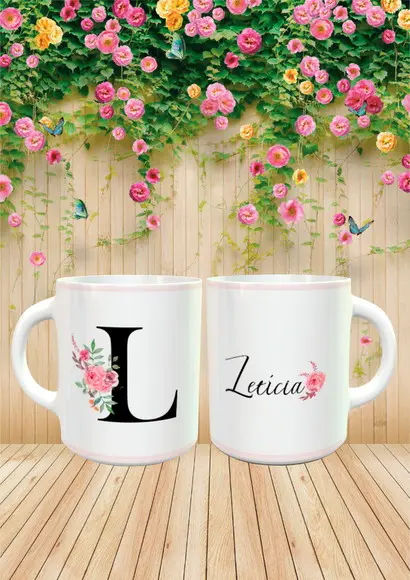 Caneca com Inicial do Nome Floral