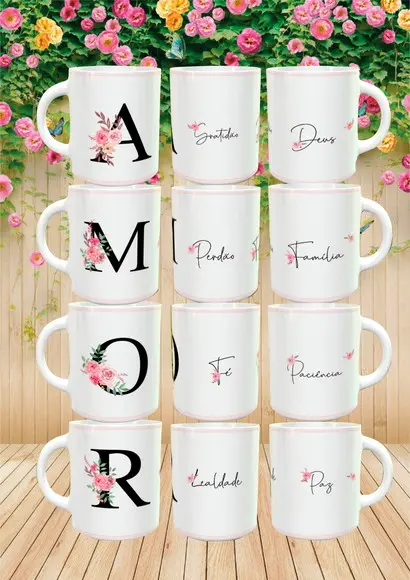 Kit 4 Canecas Amor com Palavras de Motivação