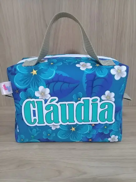 Lancheira Térmica Floral Azul com Nome