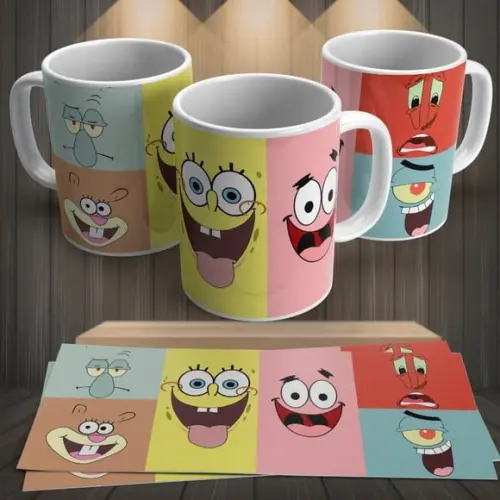 Caneca Bob Esponja Patrick Sandy Lula Molusco Plancton