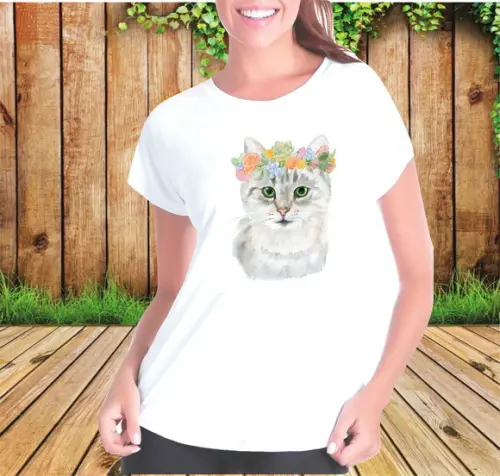 Camiseta Gato com Coroa de Flores