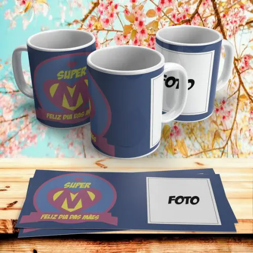 Caneca Dia das Mães Super Mãe com Foto