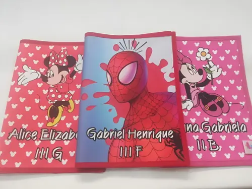 Kit com 3 Capas Personalizada para Caderno de Recado Escolar