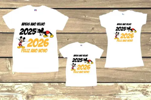 Kit com 3 Camisetas Adeus Ano Velho Feliz Ano Novo Mickey