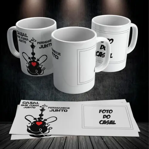 Caneca Narguile Casal Que Fuma Junto Permanece Junto