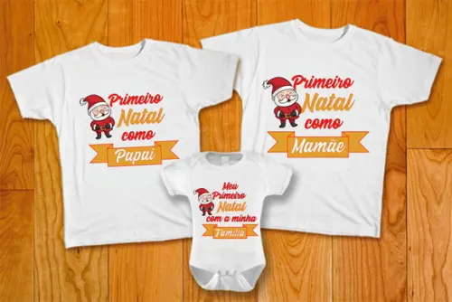 Kit 2 Camisetas + Body Meu Primeiro Natal