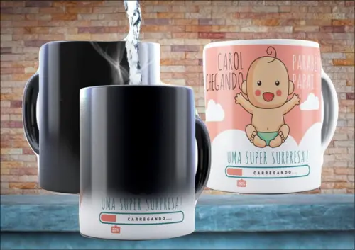 Caneca Magica Chá de Bebê Uma Super Surpresa