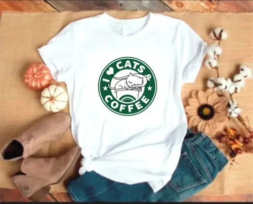 Camiseta Eu Amo Gatos e Café