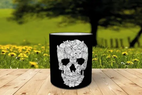 Caneca Caveira com Gatos