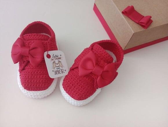 Tenis de Crochê para Bebê - Vermelho