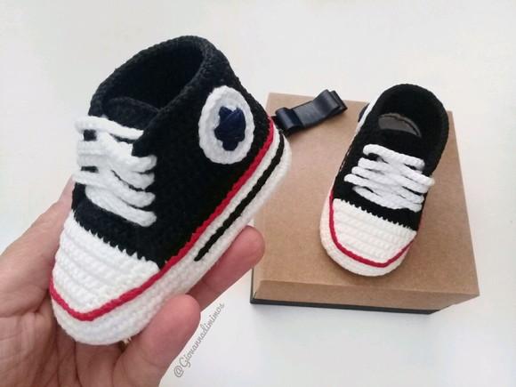 Tênis de Crochê Star para Bebê - Preto