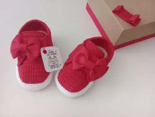 Tenis de Crochê para Bebê - Vermelho