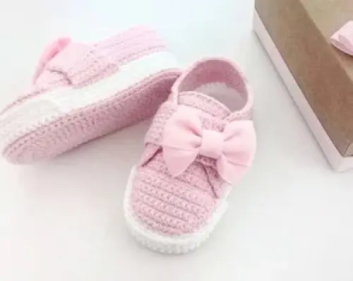 Tenis de Crochê para Bebê - Rosa Candy -feito Á Mão