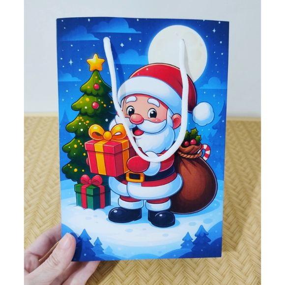Sacola de Natal Azul Papai Noel Pegue e Monte Lembrancinha