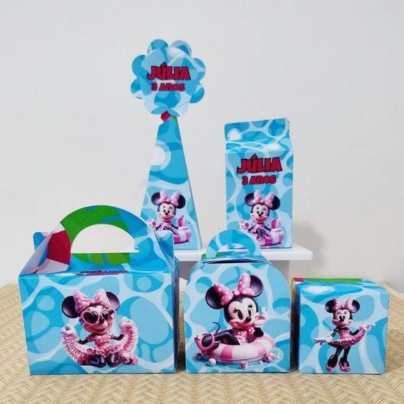 Kit 50 Personalizados Pool Party Minnie Pegue e Monte