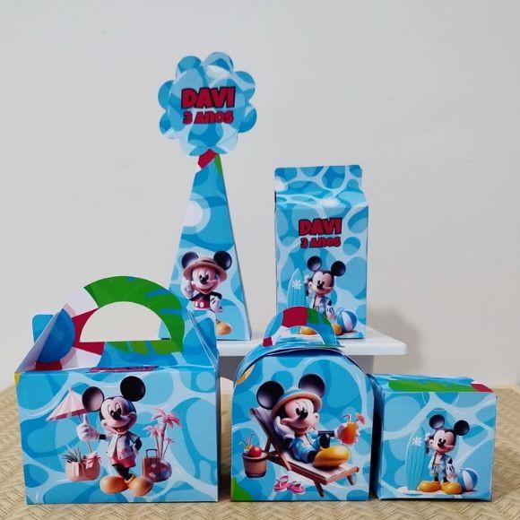 Kit 50 Personalizados Pool Party Mickey Pegue e Monte