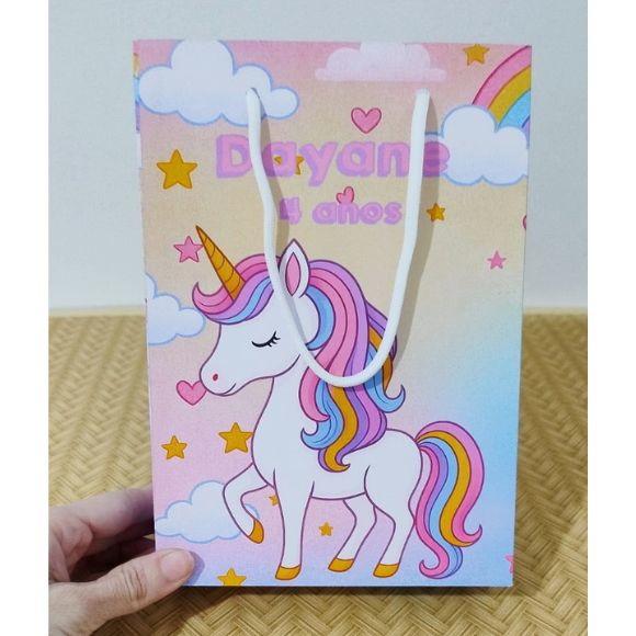 Sacola Unicórnio Personalizada Lembrancinhas Pegue e Monte