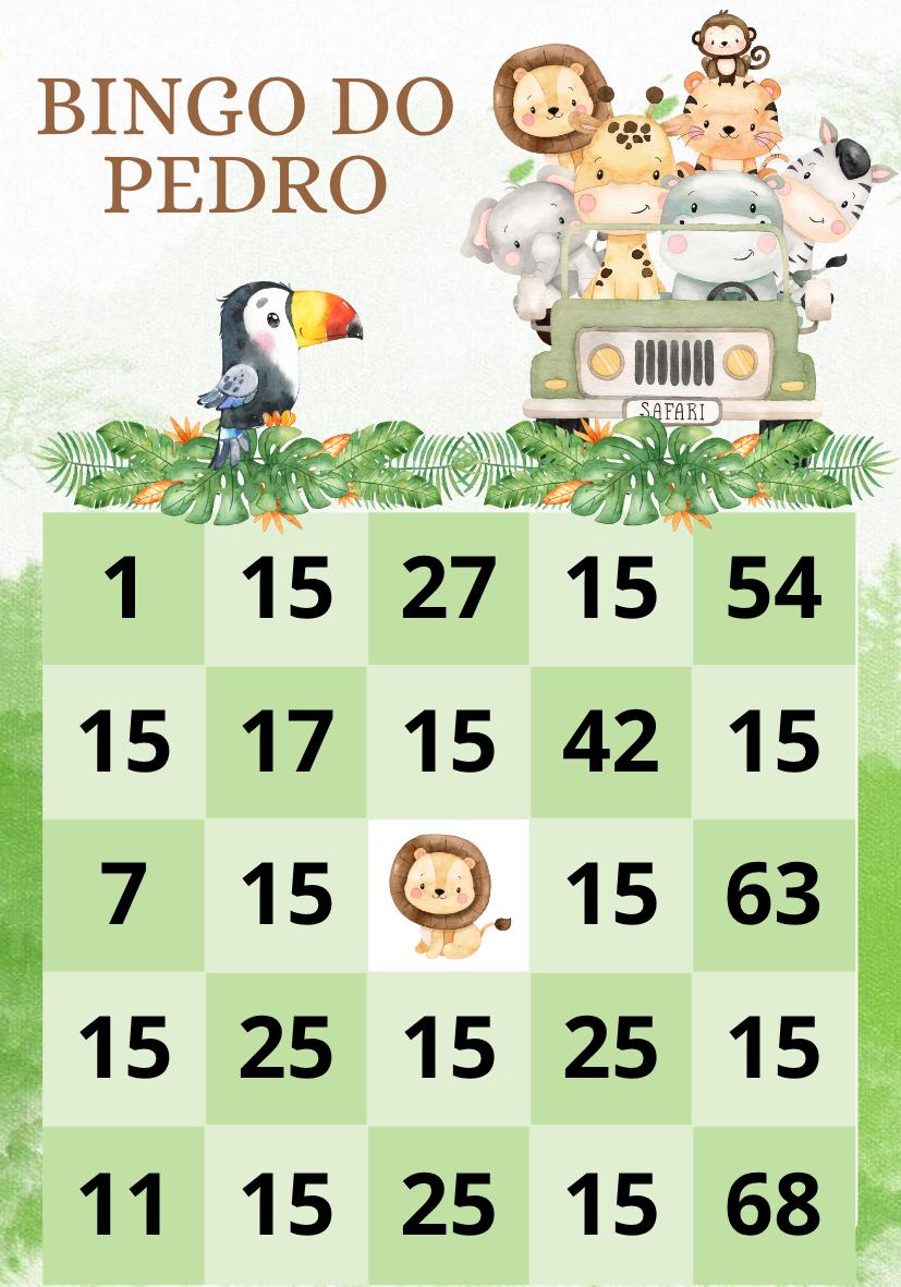 Bingo Personalizado Safari 10 x 7 cm Chá de Bebê Revelação