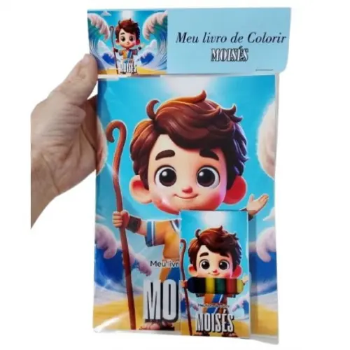 Kit 20 Livros Colorir Moisés 21cm x 15 + Giz de Cera