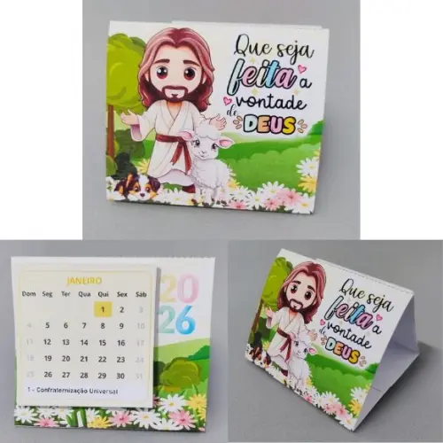 Mini Calendário de Mesa Religioso Kit com 20 Unidades