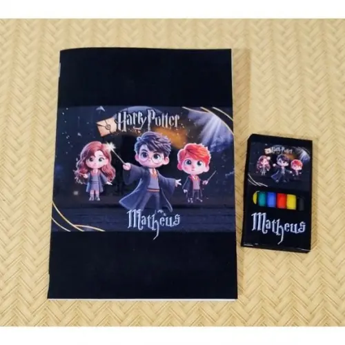 Kit Livros para Colorir Harry Potter 21cm x 15 + Giz de Cera