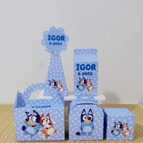 Kit 50 Personalizados Bluey Menino Pegue e Monte