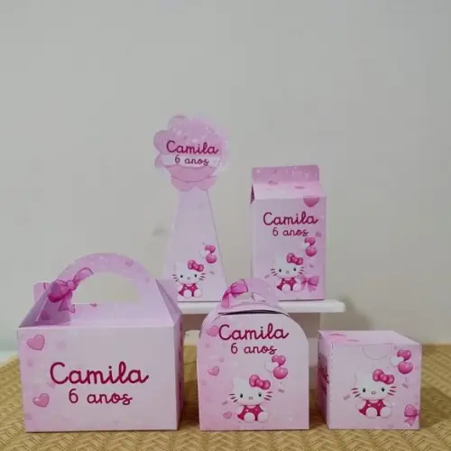Kit 50 Personalizados Hello Kitty Pegue e Monte