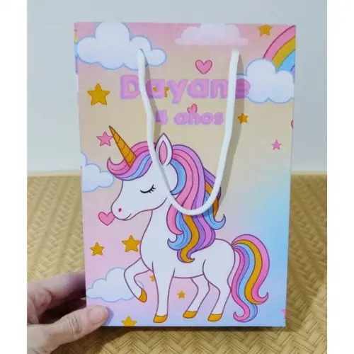 Sacola Unicórnio Personalizada Lembrancinhas Pegue e Monte