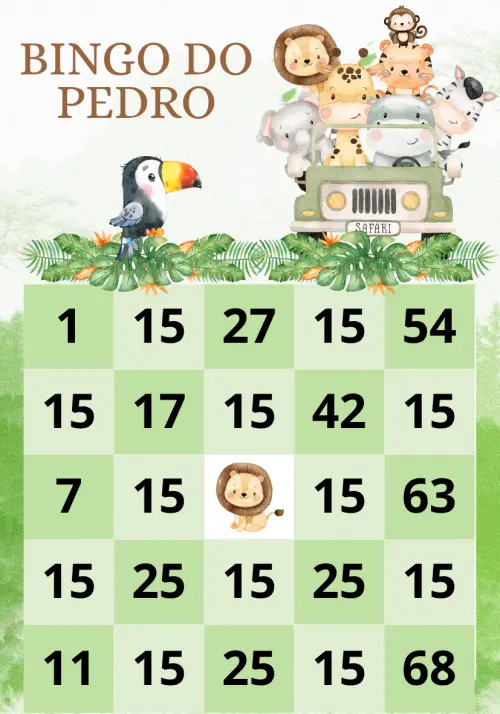 Bingo Personalizado Safari 10 x 7 cm Chá de Bebê Revelação
