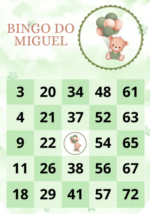 Bingo Personalizado Safari 10 x 7 cm Chá de Bebê Revelação