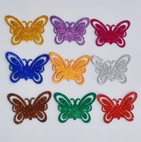 Apliques de Borboletas em Eva Glitter (cores Sortidas) 50 Unidade