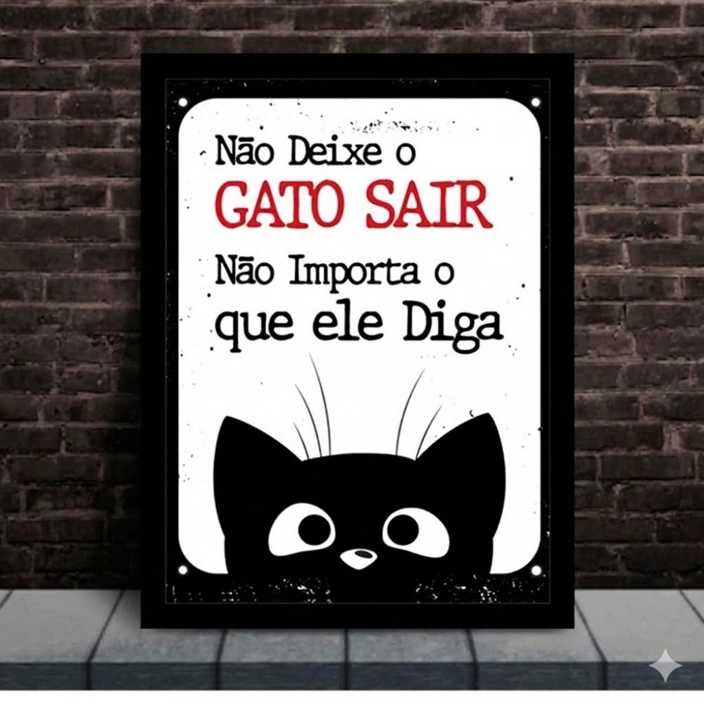Quadro Placa Decorativa MDF com moldura Gatos 'Não deixe o gato 