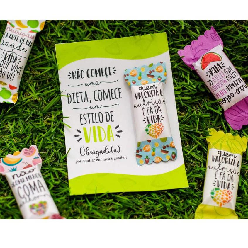 Lembrancinha Cartões + Balas Tema Nutrição