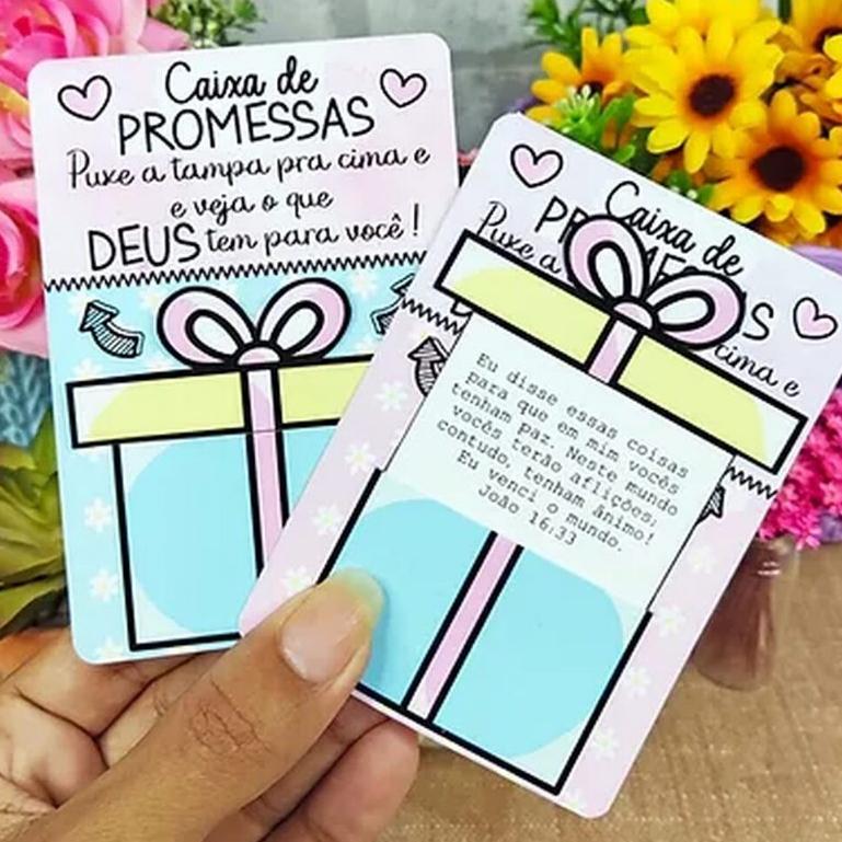 Cartão Caixa de promessa + Mensagem com versículos - Puxe a tam