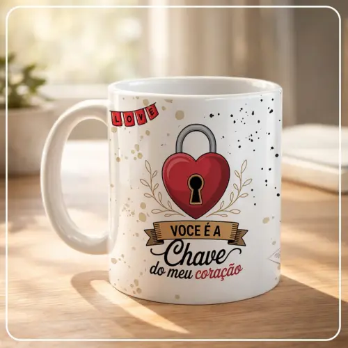 Caneca Porcelana para presentear Dia dos Namorados - Você é a chave do meu coração