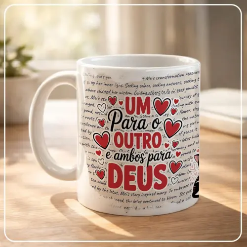 Caneca Porcelana para presentear Dia dos Namorados - Um para o outro e ambos para DEUS
