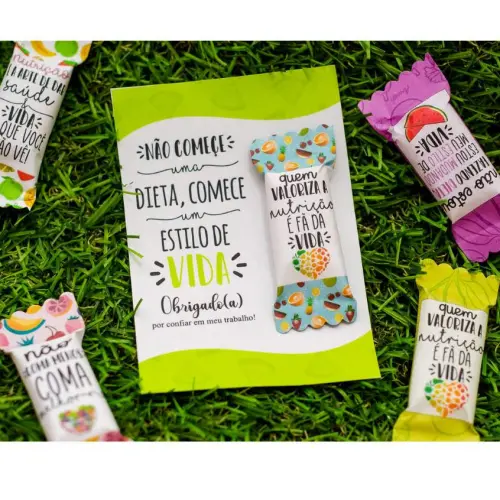 Lembrancinha Cartões + Balas Tema Nutrição