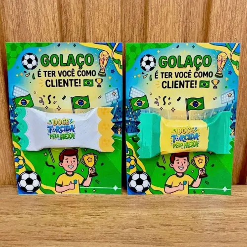 Lembrancinha Cartões + Balas Tema Futebol Copa do Mundo - Golaço é ter você como cliente