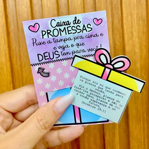 Cartão Caixa de promessa + Mensagem com versículos - Puxe a tampa e leia o versículo