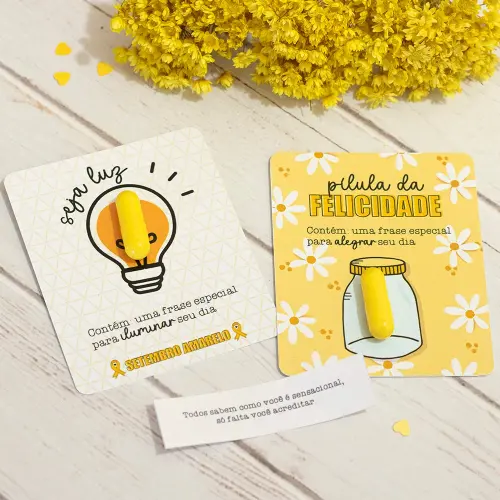 Lembrancinha Cartão + Pílula com mensagem motivacional - Setembro Amarelo