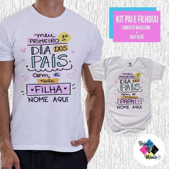 Kit Camiseta Primeiro Dia dos Pais com Nomes Pai de Menina