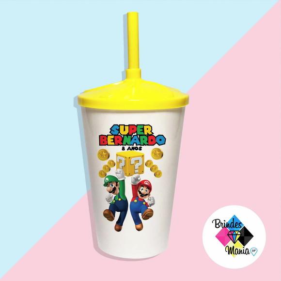 Copo Twister com Tampa e Canudo Mario