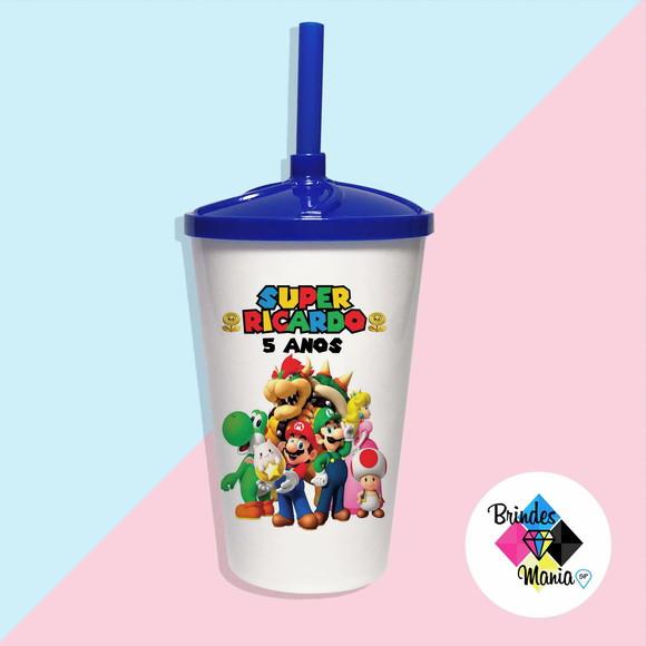 Copo Twister com Tampa e Canudo Mario