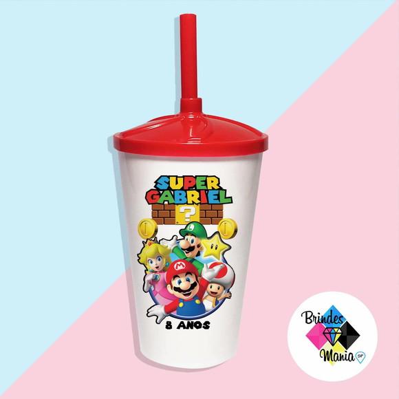 Copo Twister com Tampa e Canudo Mario