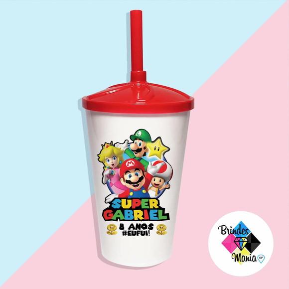 Copo Twister com Tampa e Canudo Mario
