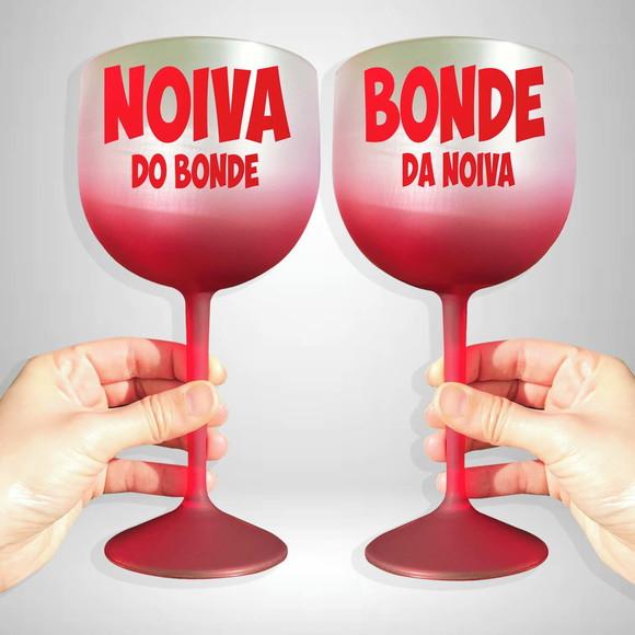 Taça de Gin Degradê Vermelha Noiva do Bonde e Bonde da Noiva